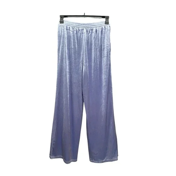 Christian Lacroix Medium Velour Wide Leg Pleated Pants Elastic Waist Light Blue - Picture 2 of 16